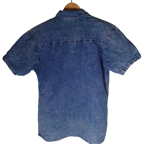 Vintage Denim Shirt Womens Medium Embroidered Floral Cottagecore Acid Wash 80s - Picture 8 of 9